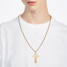 Yifnny Football Cross Necklace for Men, Stainless Steel Bible Verse Religious Faith Christian Scriptures Pendant Cross Chain First Communion Baptism Sports Jewelry Gifts (Joshua 1:9, Gold)