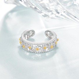 KINGWHYTE Daisy Ring 925 Sterling Silver Daisy Flower Ring Adjustable Open Ring As Weeding Gift, Valentine'S Day Gift, Anniversaries Gift for Women Girls Christmas Gifts