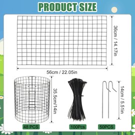 Therwen 48 Pieces Wire Plant Protectors from Animals, 14'' Dia x 14'' H Metal Wire Plant Cages with 50 Stakes and 200 Zip Ties, Protect Vegetables Flower from Rabbits Chickens Ducks