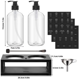 Youngcafe Syrup Dispenser for Coffee Bars, Glass Syrup Bottle with Storage Shelf and Spoon, 16.9 oz 500 ml Syrup Dispensers, Set of 2 Black Upgraded Dispenser with Pump,48 Labels