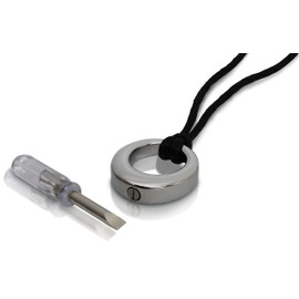 Polished Stainless Steel Eternity Circle Cremation Urn Pendant with Cord. Threaded at The Base. with a 22″ Black Cord and Double-Stitched Gray Microfiber Jewelry Pouch. 15/16″ L x 7/8″ W x 1/4″