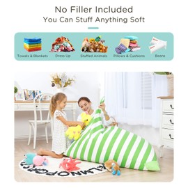Aubliss Stuffed Animal Storage Bean Bag Chairs Cover, 50"x 35" Extra Large Bean Bags Chair for Kids & Adults, Beanbag Toy Storage for Boys Girls - Premium Cotton Canvas Green Stripe