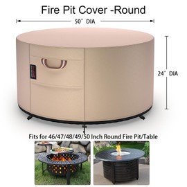 QH.HOME Fire Pit Cover Round - 50" D X 24" H Heavy Duty 900D Strong Tear-Resistant and UV & Waterproof Resistant Gas Fire Pit Cover for Outdoor Fireplace - Wheat