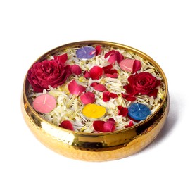 SATVIK Decorative 9.5 Inch Hammered Pattern Brass Urli For Floating Candles Tea Lights Flowers Handcrafted Bowl Indian Festive for Home Office Mandir Living Room Table Top Diwali Décor Gifts Items