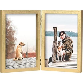 4x6 Double Picture Frame Wooden Hinged Photo Frame Definition Glass Stand Vertically on Desktop or Tabletop Black - Color: gold, Size: 4x6