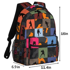 CFERSAN Kids School Backpacking Backpack for Teens Girls & Boys Camo Themed Baseball Silhouette Middle School Aesthetic Students Bookbag 16 in Cute Lightweight Gym Travel Bag Sports Schoolbag