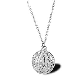 Sterling Silver 18k Gold Plated Coin Necklace/Virgin Mary Medallion Pendent Chain (Gift Pouch Included) For Women and Men/Jewellery Gift for Him Her (Silver)
