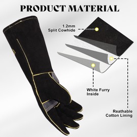 iuhkjnuh leather Welding Gloves for Women Man, Heat Resistant Fire Long Sleeve Gloves for Tig Mig Stick BBQ Fireplace Animal Handling (16in)