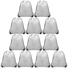 Grneric 12Pcs Drawstring Backpack Bulk Cinch Bag, Polyester Drawstring Bags for Gym Yoga Beach Camping Party(White)