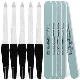 Pingispower Nail Files and Buffers Set - 10PCS Double-Sided Washable Metal Nail File + High-Density Sponge Nail Buffer Blocks (600/3000 Grit), Pro Nail Care Kit for Natural/Acrylic Nails | Home &Salon
