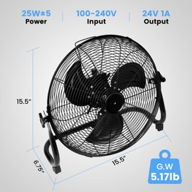 Simple Deluxe 12 Inch Battery Operated Floor Fan, Rechargeable Powered High Velocity Fan with Metal Blade, Portable Cordless Floor Fan for Outdoor, Camping, Travel