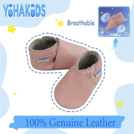 YIHAKIDS Baby Shoes for Boys Girls Infant Toddler Leather Moccasins Soft Sole Baby Slippers Multi-Colors(Size S, 4-4.5 US /0-6 Mo./4.7in,Light Pink)