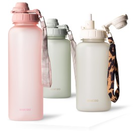 MAMEIDO Drinking Bottle 1.5 L with Straw & Time Marking as Drinking Reminder, Leak-Proof Water Bottle, Sports Bottle BPA-Free, Gym Water Bottle, Tritan Bottle (Flamingo Pink, 1500 ml)