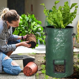 mizikuu Stand Up Composter, 120L Quick Composter with Lid and Environmental Reusable Compost Bag Plastic Container Compost Bag Garden Compost Bins Waste Bag Thermocomposte
