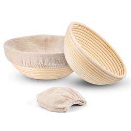 E-far Bread Proofing Basket Set of 2, 9 Inch Round Dough Bowls for Rising, Sourdough Bread Baking Supplies with Liners for Home and Professional Baking