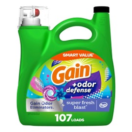 Gain + Odor Defense Liquid Laundry Detergent, Super Fresh Blast Scent, 107 Loads, HE Compatible