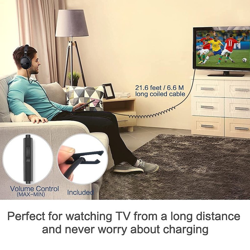 Simolio Long Cord Headphones for TV and PC with Volume