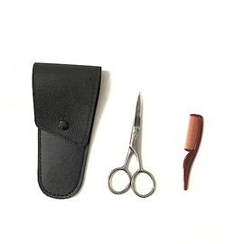 Stainless Steel Mustache Beard Scissors Set Professional Eyebrow Trimming Shears with Comb for Men Durable Grooming Kit with Storage Bag for Home and Salon Use