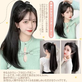 Cute Princess Ponytail Wig, 1 Piece, Long Curl/Straight/Inside Outfit, Point Wig, Dressing Dress, Lolita, Fluffy, Twin Tail Extensions (Black, Brown, 14.2 inches (36 cm), Inside Hanging,