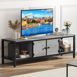 GarveeHome 65 in TV Stand with Storage, Entertainment Center with Adjustable Legs, TV Console up to 75 in, Wooden TV Stand with Open Shelves for Living Room, Bedroom, Light Grey