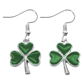 Charm Buddy Ireland Irish Flag Tricolour Claddagh Ring Shamrock Saint Patricks Day St Paddys Day Celtic Novelty Dangly Earrings with Gift Bag Celtic Irish Jewellery Jewelry (7. Shamrock)