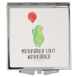 Mr. & Mrs. Panda Handtaschenspiegel quadratisch Schildkröte Luftballon - Geschenk, Mutausbruch, silber, Schminkspiegel, Motivation, Schildkröten,
