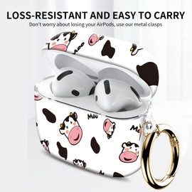Compatible with AirPod 4th Gen Case with Keychain, Shockproof Protective Cover for Wireless Earbuds - Lightweight & Durable Design for Women Men Girl (Cute Boho Cow)