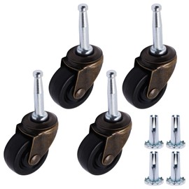 SWZHAI 1.5 Inch Swivel Casters Set of 4, M8 Grips Neck Stem Caster Wheels, Heavy Duty Antique Brass Caster with Rubber Wheel for Furniture Sofa Chair Cabinet