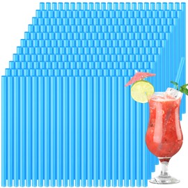 Potchen 300 Pcs Blue Jumbo Smoothie Straw Bulk 0.43" Diameter x 8.2"long Wide Mouth Plastic Disposable Drinking Straw, Plastic Sip Stir Sticks for Milkshake Juice Daily Drinks