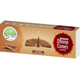 Aryan Herbals Handmade Incense Cones, Low Smoke, Made from Herbals Oils, No Charcoal, Long Lasting, Biodegradable- Best for Puja, Meditation & Aroma Therapy (Pack of 1 (12 Cones), Sandalwood)