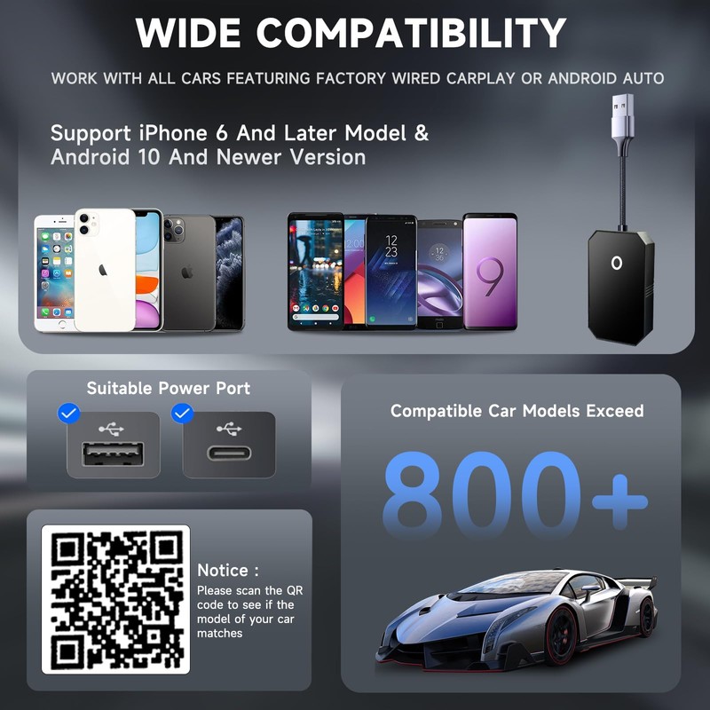 LONHEO Car Wireless Adapter, 2-in-1 CarPlay Android Dual System Dongle
