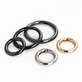 Spring O Rings, 2Pcs Spring Snap Clip Hooks, OD Φ34mm Round Carabiner Snap Clip, Clamp Clasp Keyring Buckle for Bags Purses Handbag Strap (Black)