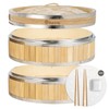 AutJrny 11.8-Inch Vertical Bamboo Steamer Basket, 2-Tier with Stainless Steel
