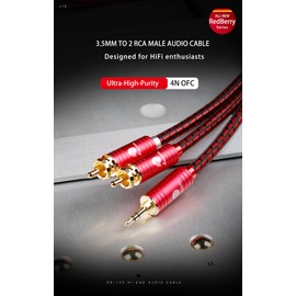 BOAACOUSTIC 4N OFC HiFi 3.5mm Male to 2 RCA Male Audio Auxiliary Stereo Y Splitter Adapter Cable Redberry Series (9.84FT)