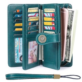 KELEEL Women's RFID Blocking Wallet Genuine Leather Clutch Wallet Card Holder Organizer Ladies Purse (Blue)