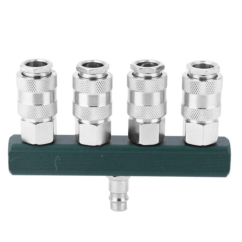 4 Way Air Hose Splitter, Brass Galvanised Pneumatic Connection Adapter,