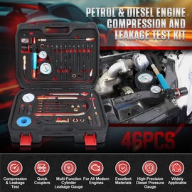 Compression and Leakage Test Kit 46PCS Petrol & Diesel Engine Compression Tester Automotive Cylinder Leak Down Tester Kit with Dual Gauge Engine Compression Tester Kit for HDi, TDCi, Pumpe Duse Engine