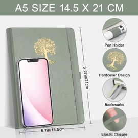 EMSHOI A5 Notebook Graph Paper - 100 GSM Hardcover Leather Squared Journal with Sticky Notes, 192 Pages Grid Notebook for Women Men Work School Graphing, Engineering, 14.5 X 21 cm - Light Green