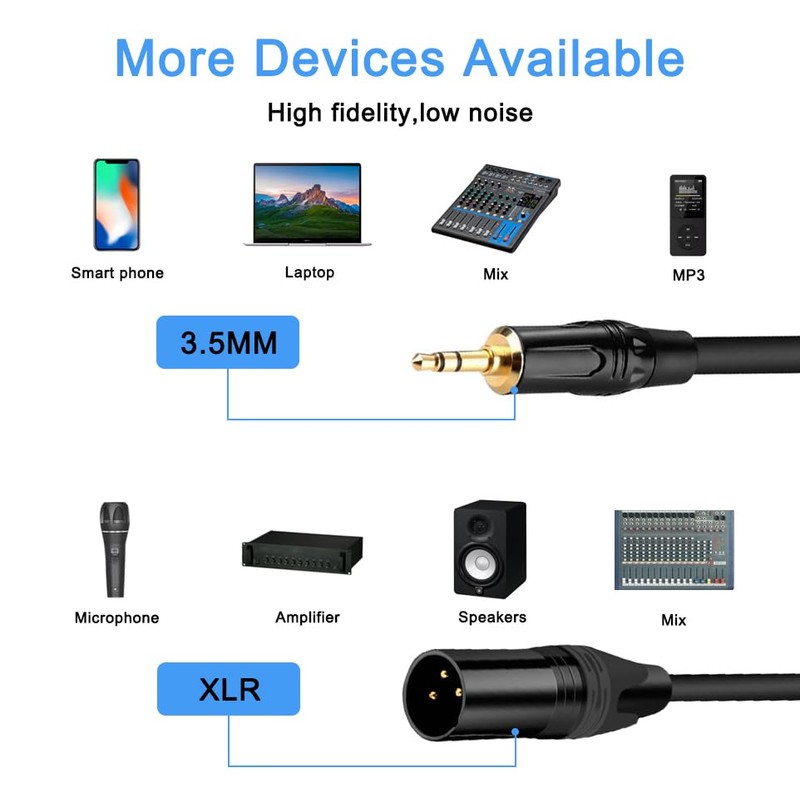 3.5mm to XLR Cable, XLR to 3.5mm Unbalanced 1/8 inch