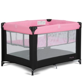 Dream On Me Zazzy Portable Playard with Bassinet - 360° Mesh Visibility, Quick Folding Travel Friendly Design, Carry Bag and Foldable Mattress Pad Included, Compact and Lightweight - Pink