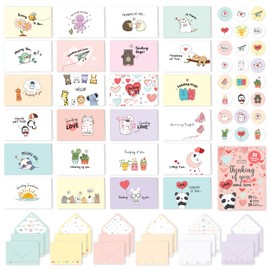 Decorably 24 Pack Assorted 6x4in Animal Thinking of You Cards with Envelopes and Stickers, 24 Unique Designs Thinking of You Cards for Kids with Printed Message Inside