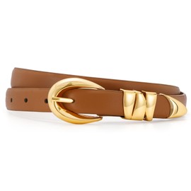 XZQTIVE Women's Leather Belt Fashion Ladies Belt with Gold Buckle for Jeans Dresses Pants Coats