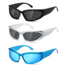 kimorn Wrap Around Polarized Sunglasses Womens men Swift Oval Fashion Sport Shades Sun Glasses (Matte black/Silver Grey/Blue)