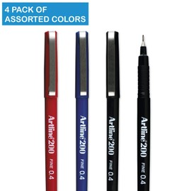 Artline 200, 120084, Fineliner Pen, Hangsell, 0.4mm, Assorted, 4 Pack