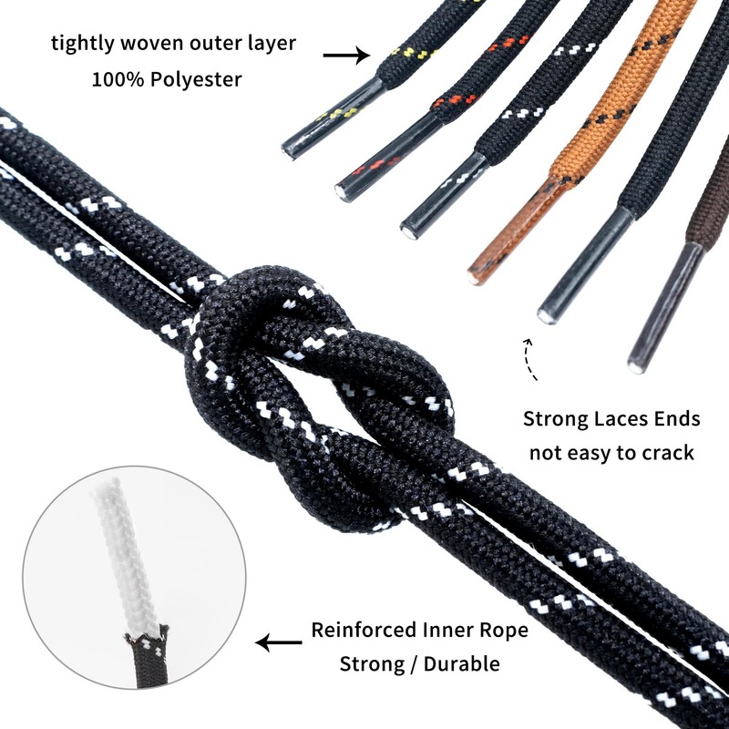 SUBAUM 2 PAIRES Round Strong Work Boot Laces,Heavy Duty Shoe