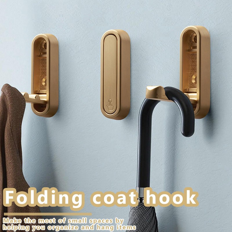 Gyinere 2 Pcs Folding Coat Hooks,Folding Coat Hook,Folding Wall Hooks,Hooks,Gold