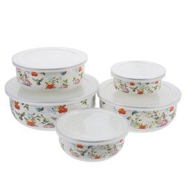 Alipis Mixing Bowls with Lid 5pcs Enamel Food Mixing Bowls Nesting Bowl Set Vintage Flower Bowl Food Serving Bowl Soup Bowl for Home Kitchen Cooking Baking Prepping B