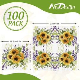 AnyDesign 100 Pack Sunflower Luncheon Napkins Disposable Spring Summer Flower Paper Decorative Napkins Floral Dessert Dinner Hand Napkin for Baby Shower Party Supplies Decoration, 6.5 x 6.5 In
