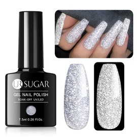 UR SUGAR Reflective Glitter Gel Nail Polish, Silver Sparkly Glitter Shimmery Gel Polish Shiny Disco Soak Off Nail Polish Nail Art Manicure Salon DIY at Home Gifts for Women Girls