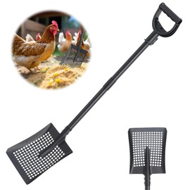 Sifter Shovel for Chicken Coop, 47 Inch Heavy Duty Beach Sifting Shovel for Sand Rock Poop Cleaning, Metal Detector Shovels for Farm, Gardening, D-Grip Handle, Square Gardening Shovels